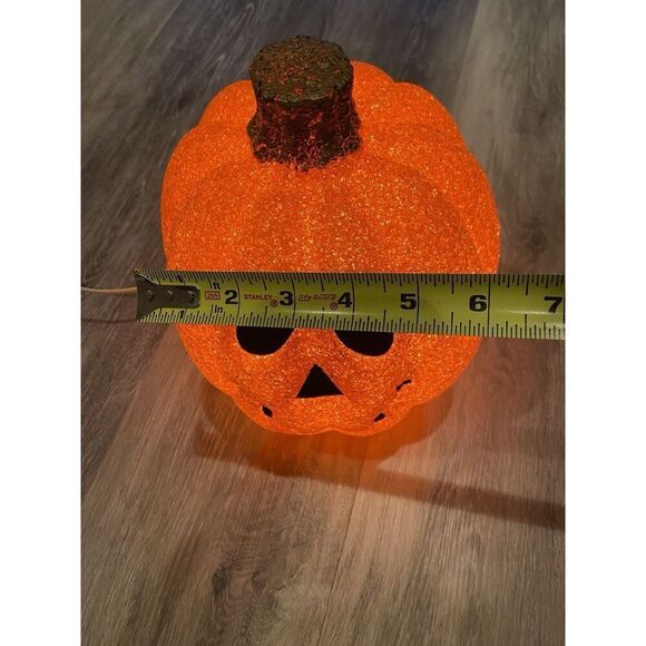 Melted Plastic Popcorn Pumpkin Jack O' Lantern Orange Halloween with Cord/Light - Picture 9 of 9